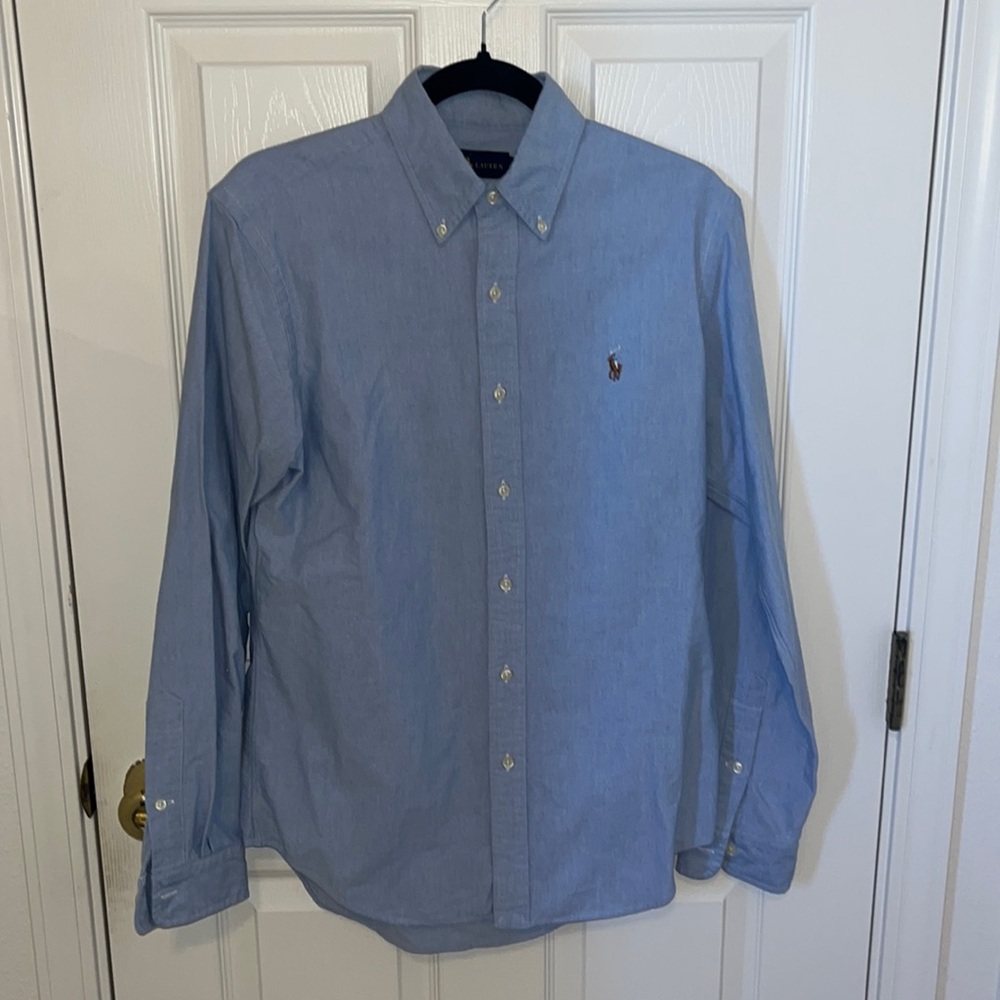 Ralph Lauren Men’s Long Sleeve Shirt Baby Blue Iconic Color Logo RL Heather S